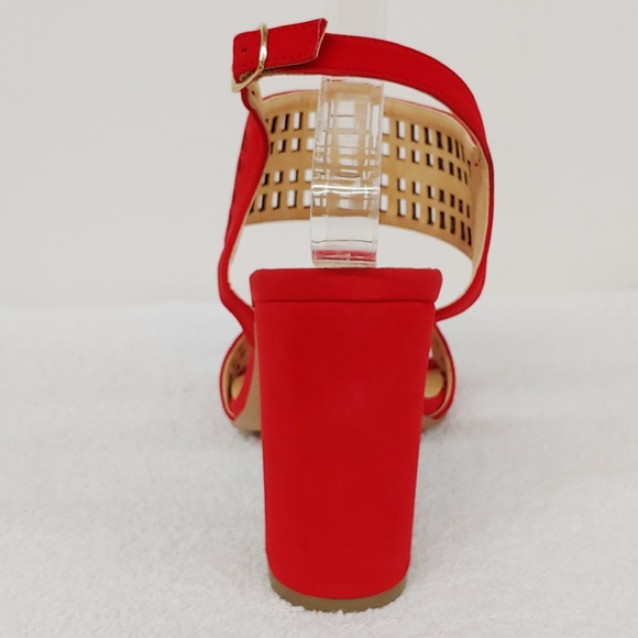 Flaming Red Cut-out Block Heels - Picture 5 of 5